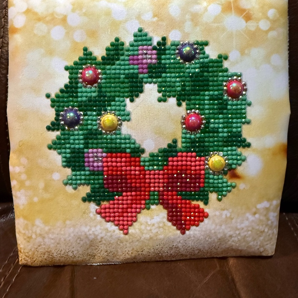 Completed Diamond Art Wreath Mini Pillow